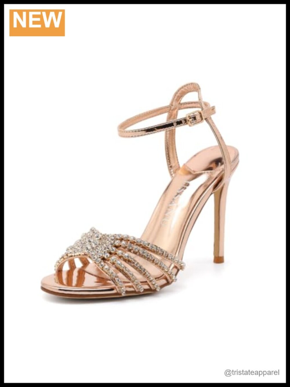 Rhinestone Stiletto Heeled Sandals Faux Leather Ankle Strap Wedding Formal
